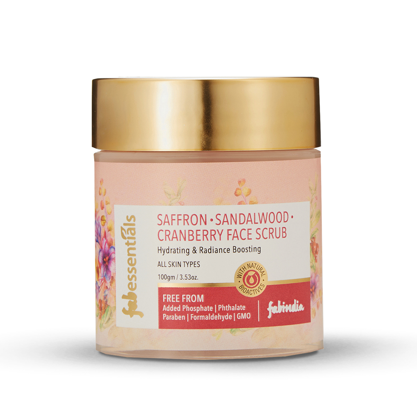 Fabessentials Saffron Sandalwood Cranberry Face Scrub with Cranberry Seeds, 100 gm