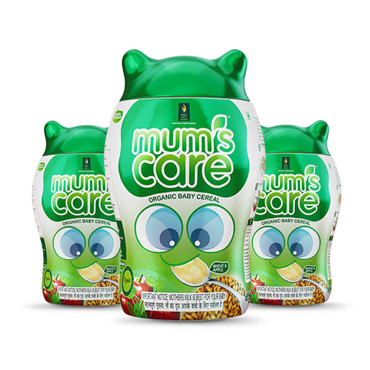 Mum's Care 小麦和苹果有机婴儿麦片，300 克（3 件装）- 由经过认证的有机成分制成
