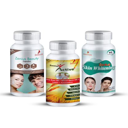 Zenius Skin Whitening Kit (Beauty Capsules, 60s & Active+, 60 Capsules & Skin Whitening, 60 Capsules)