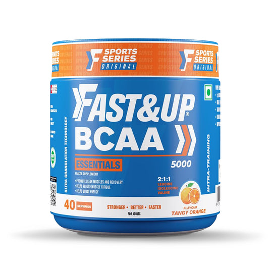 Fast&amp;Up BCAA Essentials، مكمل برتقالي قبل وبعد التمرين وأثناء التمرين، 45 وجبة