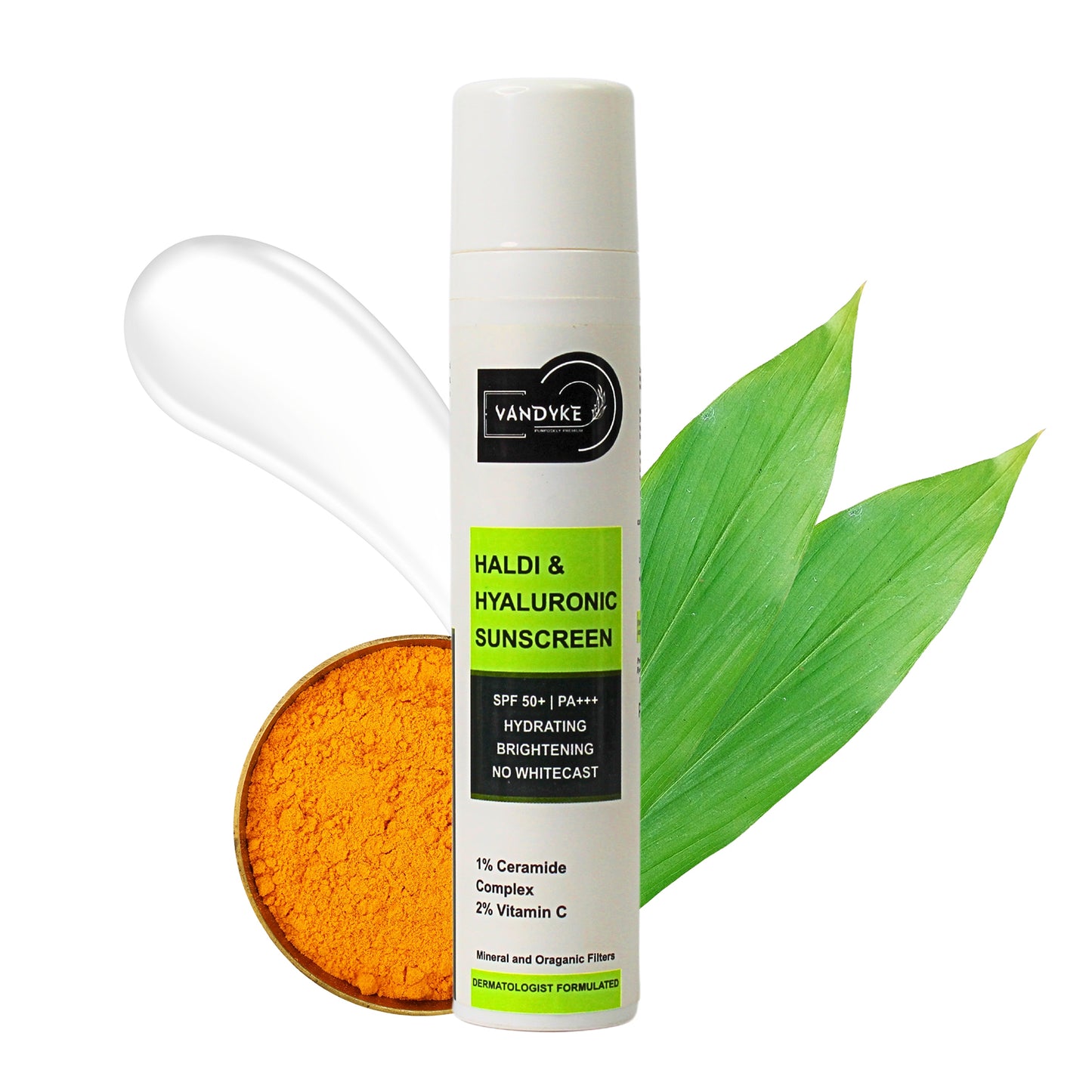 Vandyke Haldi & Hyaluronic Acid Sunscreen with 1% Hyaluronic Acid & Ceramide Complex & Vitamin C, 50gm