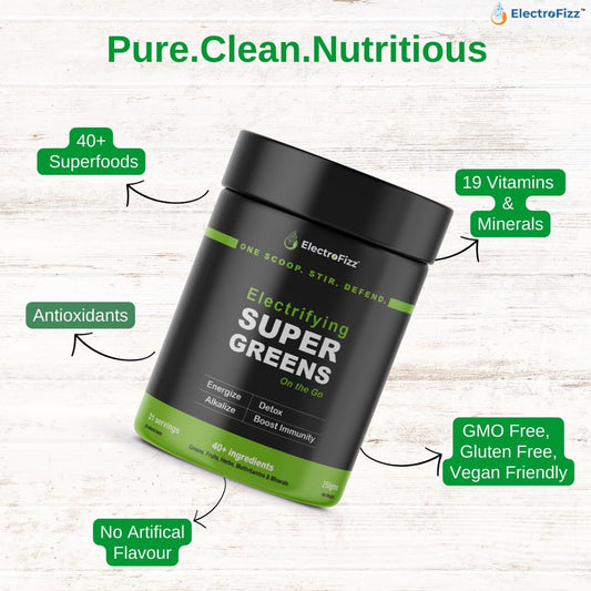 ElectroFizz Electrifying Supergreens Superfood Powder Greens, Fruits & Herbs, 250gm (31 servings)