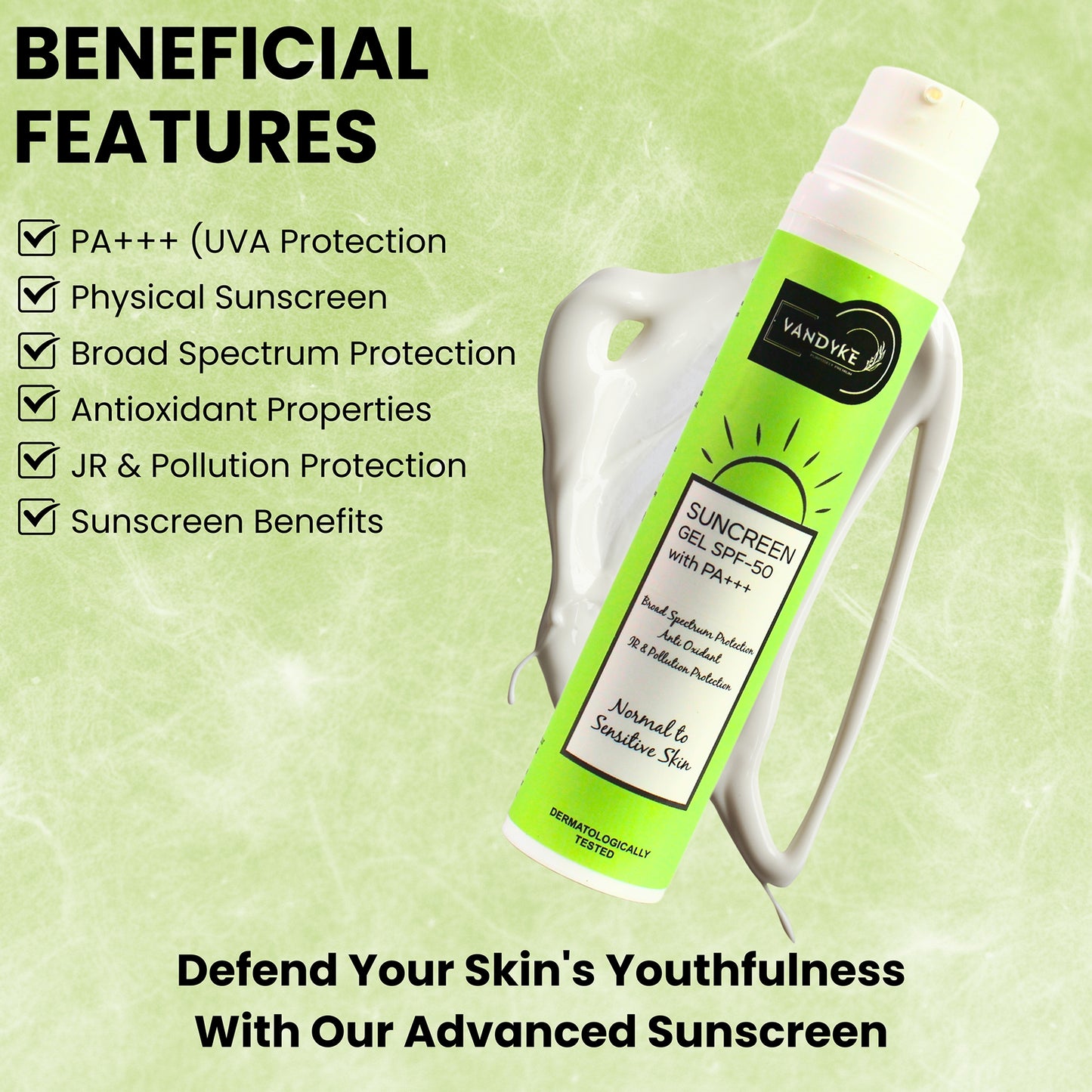 Vandyke Oxide Zinc Sunscreen Gel Spf 50 with PA+++ Broad Spectrum Protection, 50gm