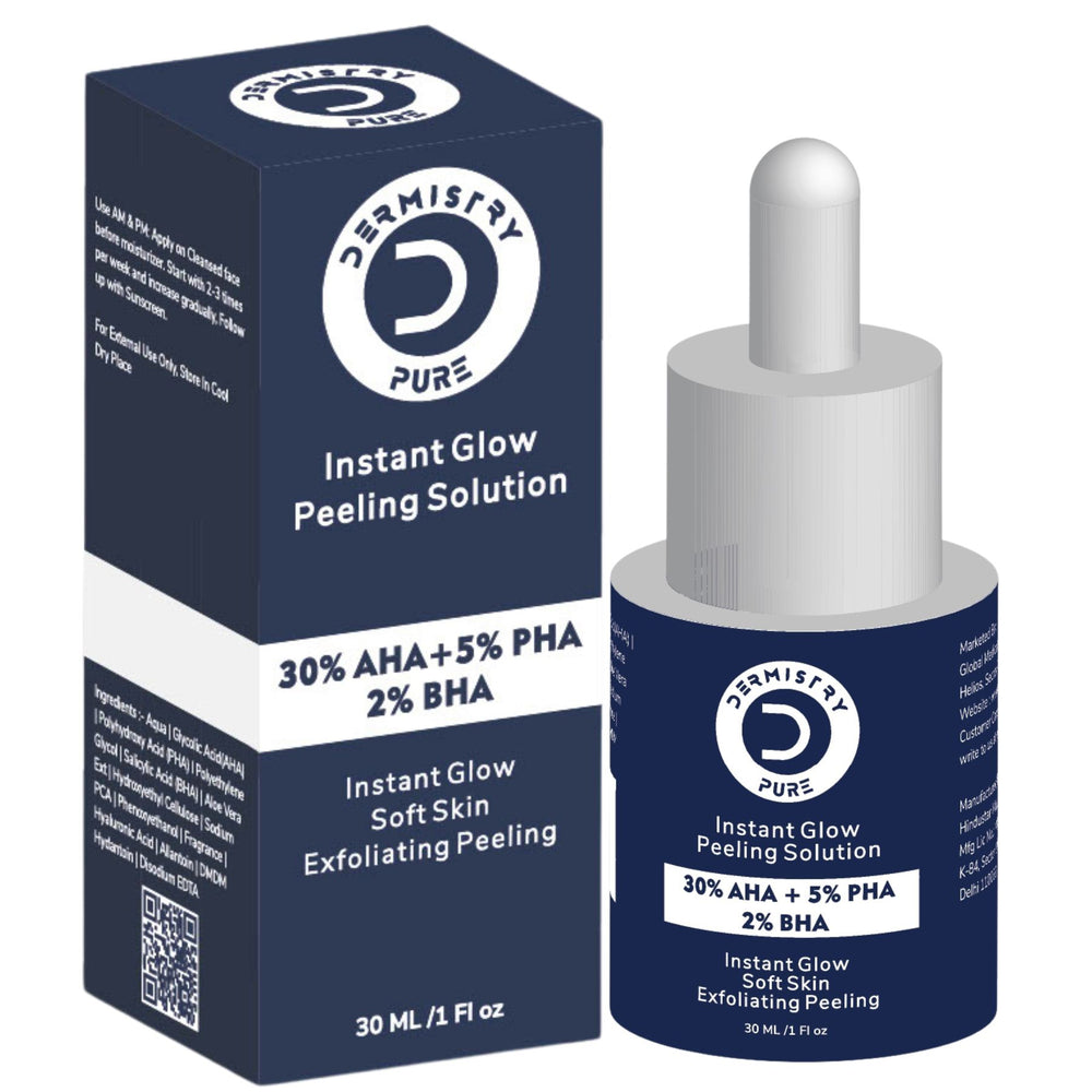 Dermistry Pure 30% AHA 5% PHA 2% BHA Peeling Exfoliating Solution Instant Bright Glow Fairness Serum, 30ml