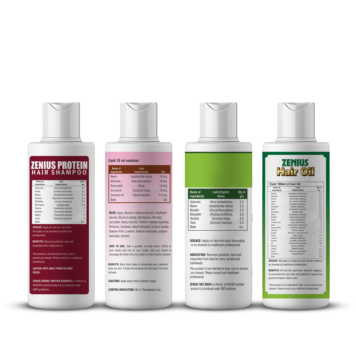 Zenius Beauty Care Kit (Shampoo - 200ml, Body Lotion - 200ml, Hair Oil - 200ml and Aloe Neem Facewash - 200ml)