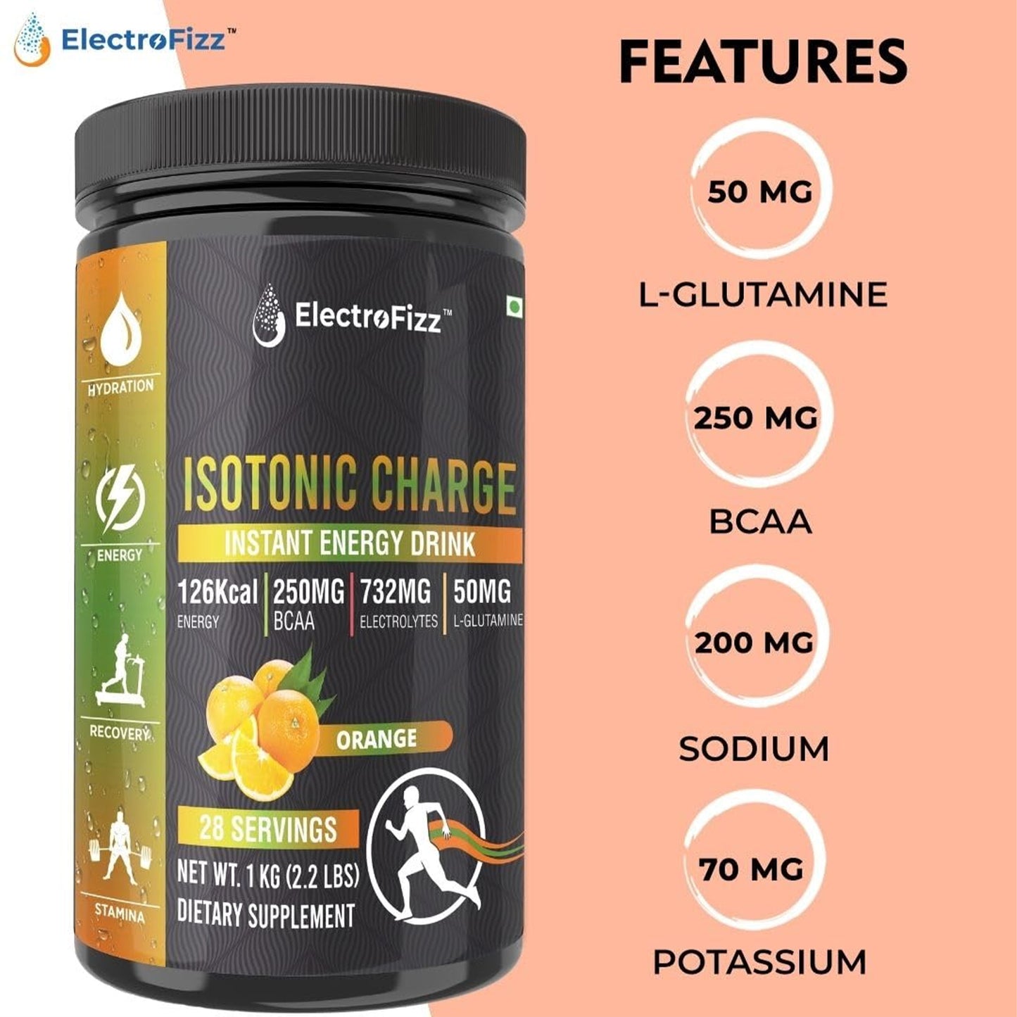 ElectroFizz Isotonic Energy Drink Powder Peach, 1Kg