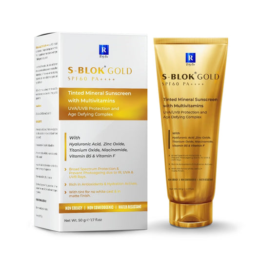 S-Blok Gold Tinted Mineral Sunscreen with Multivitamins SPF60 PA++++, 50gm