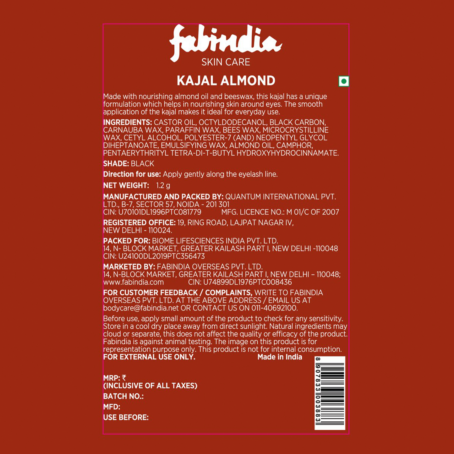 Fabindia Almond Kajal, 1.5gm