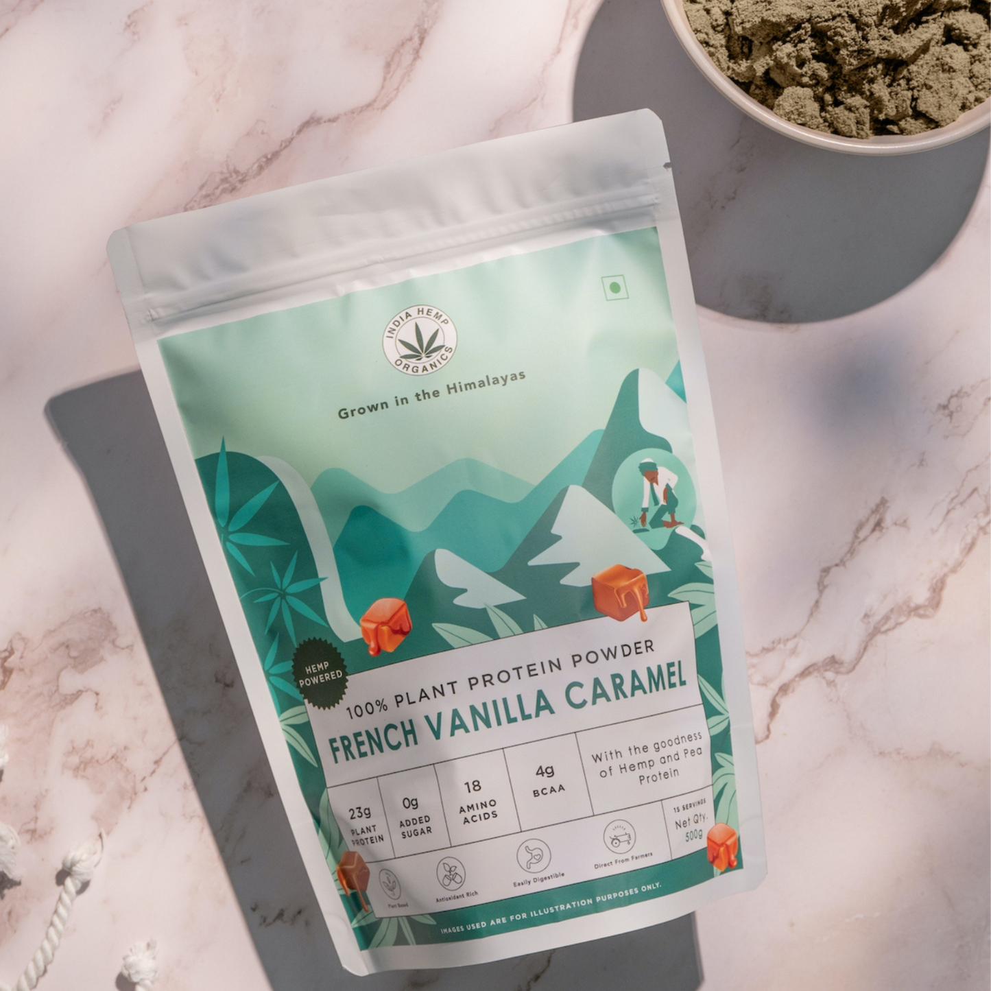 India Hemp Organics Hemp Powder - French Vanilla Caramel, 500gm