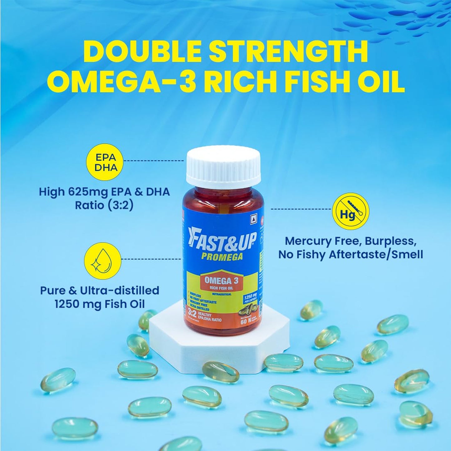 Fast&Up Promega Omega 3 Rich Fish Oil (Chocolate), 60 Softgels
