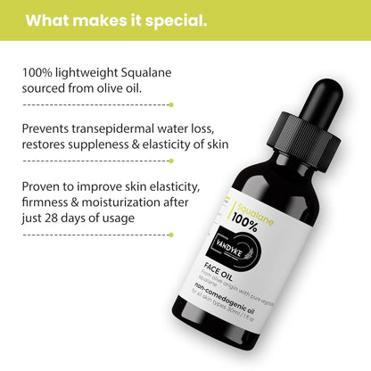 Vandyke 100% Squalane Face Oil for light Moisturization & Reducing Fine Lines, 30ml
