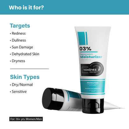 Vandyke Sepicalm 3% Face Moisturiser for Oily, Acne Prone & Sensitive Skin (Fragrance Free), 100gm