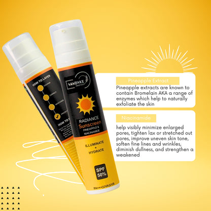 Vandyke Radiance Sunscreen with Pineapple & Niacinamide SPF 50+ PA+++, 50gm