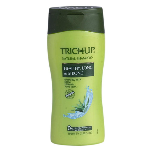 TrichUp natural shampoo bottle with green label on a white background