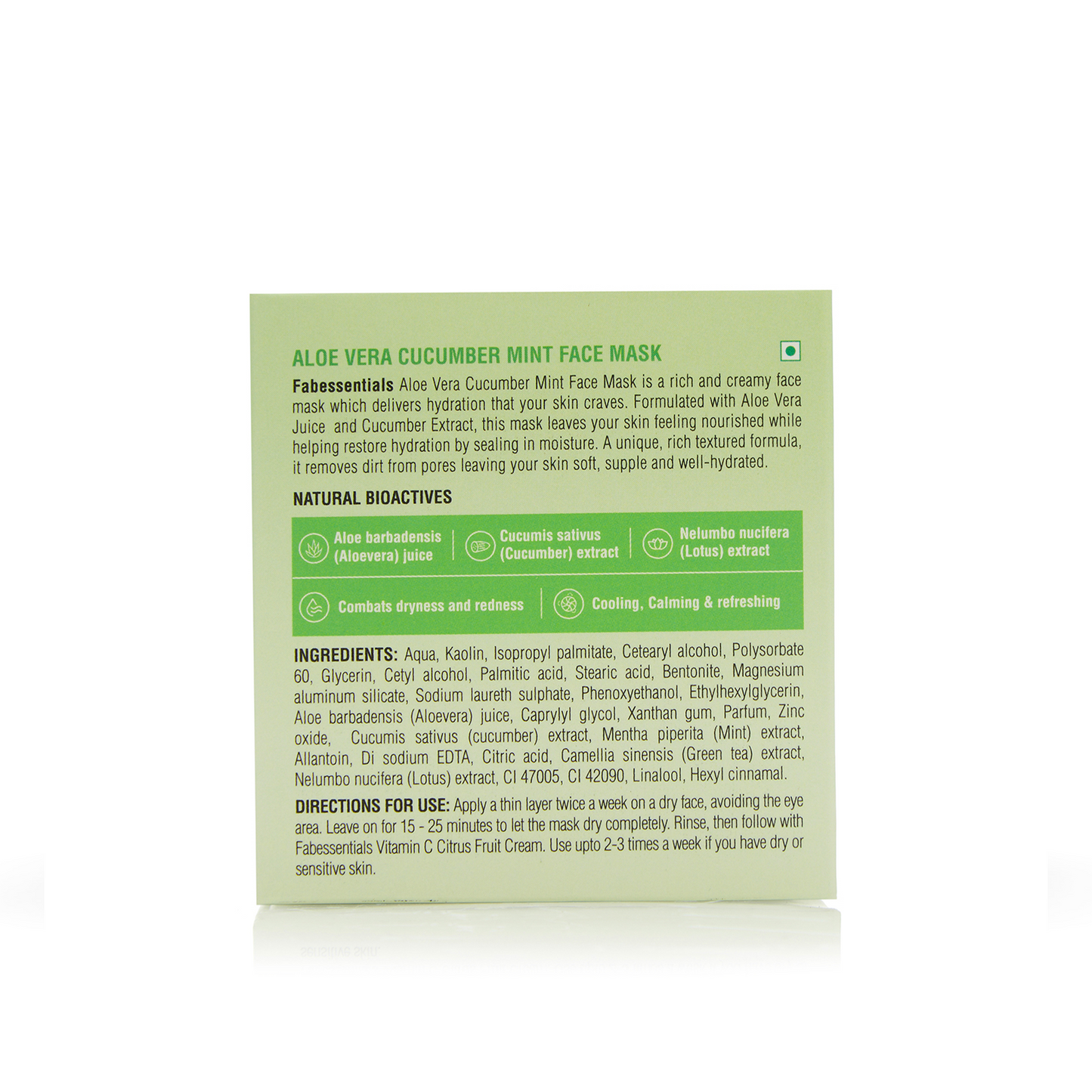 Fabessentials Aloe Vera Cucumber Mint Face Mask with Kaolin & Lotus extract, 100gm