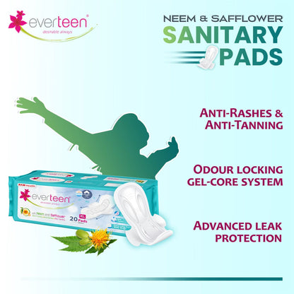 everteen XL Sanitary Napkin Pads with Neem and Safflower Cottony-Dry Top Layer, 40 Pieces