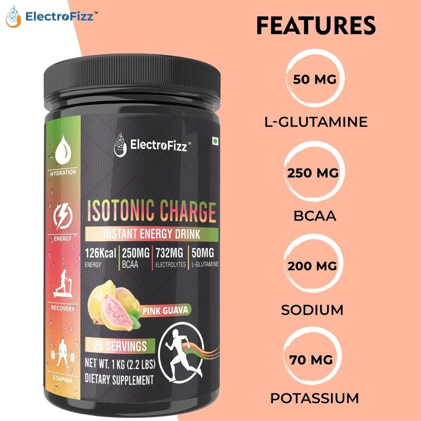 ElectroFizz Isotonic Energy Drink Powder Pink Guava, 1Kg