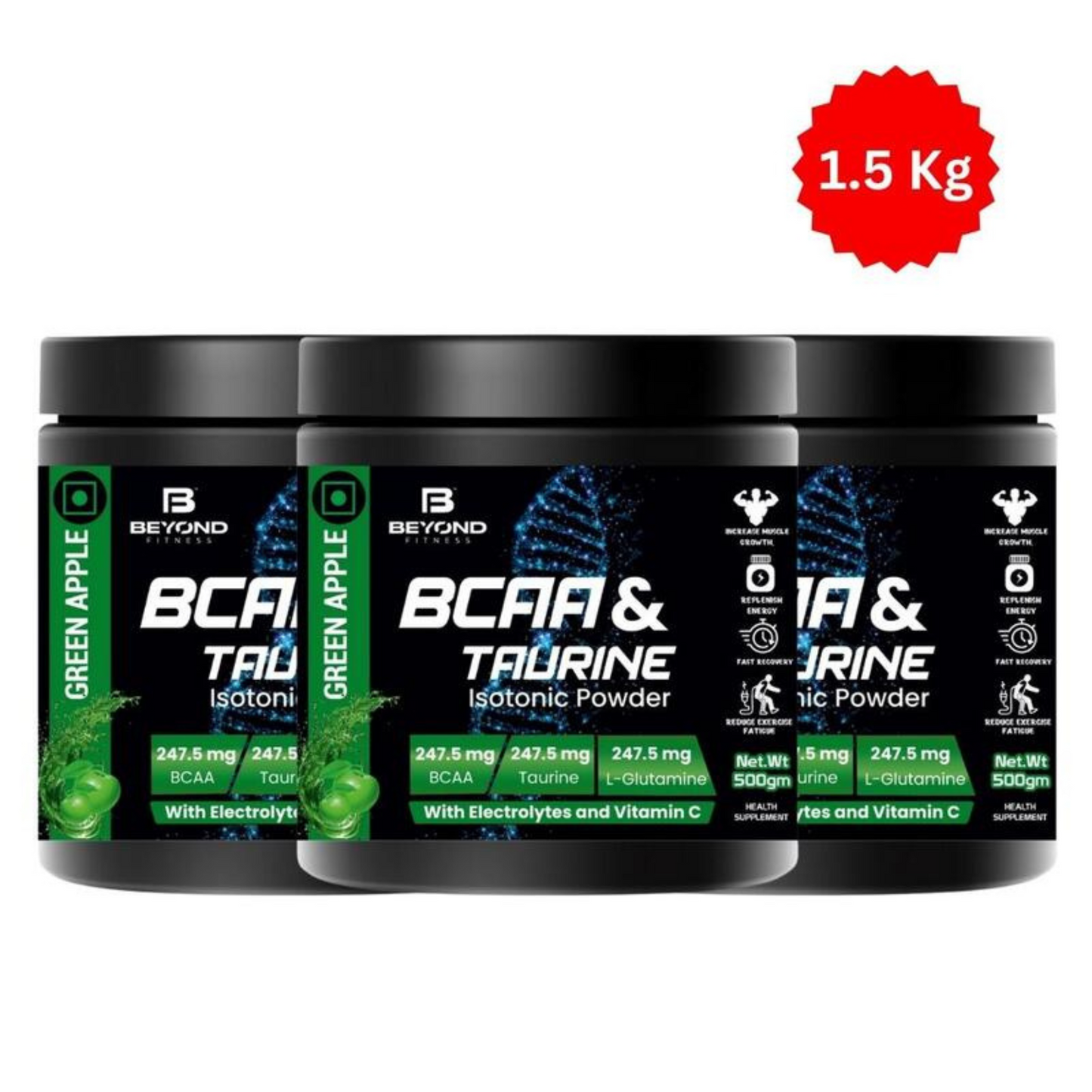 Beyond Fitness BCAA & TAURINE Isotonic Energy Drink Powder, 500gm (Pack of 3) with 1.5 Gallon Bottle