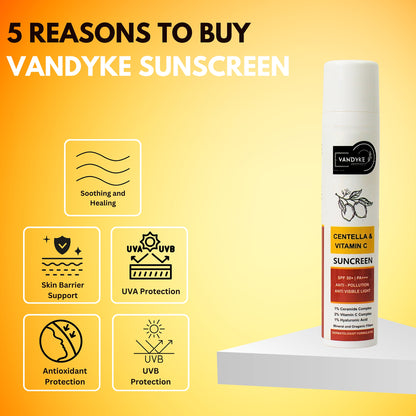 Vandyke Sunscreen SPF 50 PA+++ Cream with Centella & Ceramide & Vitamin C, 50gm