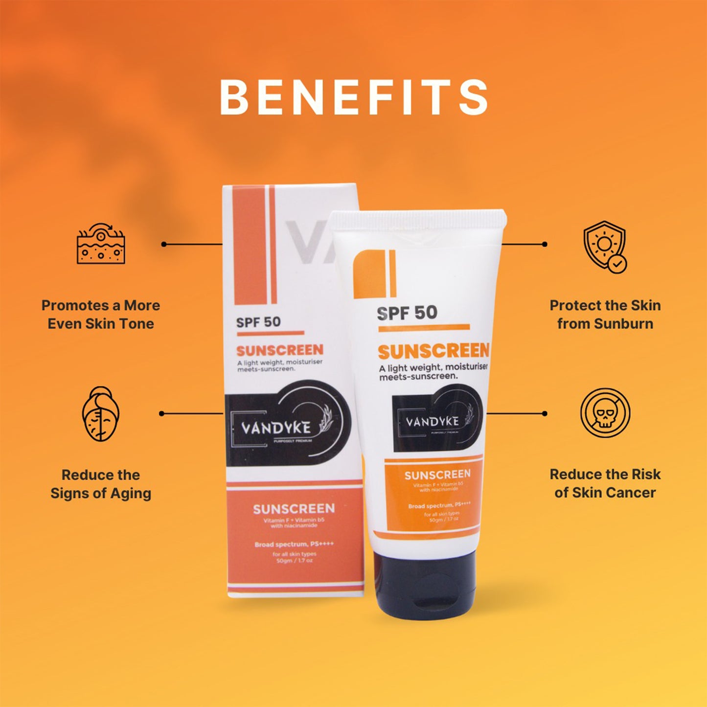 Vandyke Multi Vitamin Face Sunscreen for Complete Sun Protection - SPF 50 PA++++, 50gm