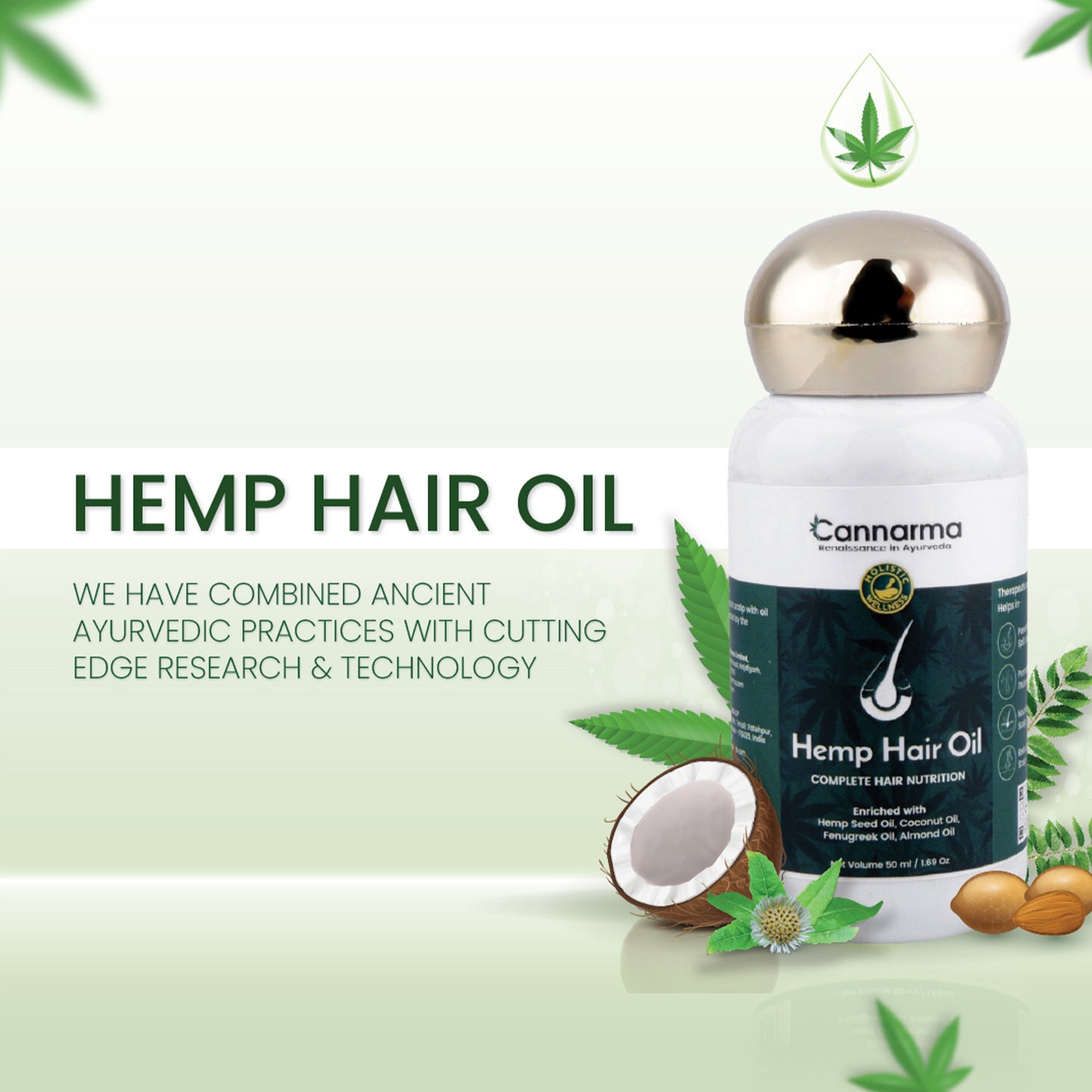 Cannarma Hemp Hair Oil With Coconut & Almond, 50ml