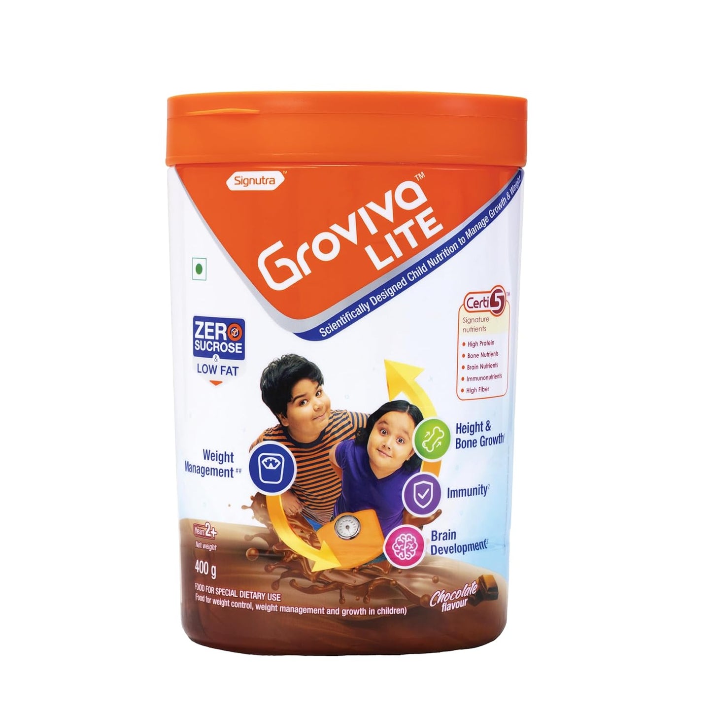 Groviva Lite Child Nutrition Supplement Chocolate Flavour Jar, 400gm