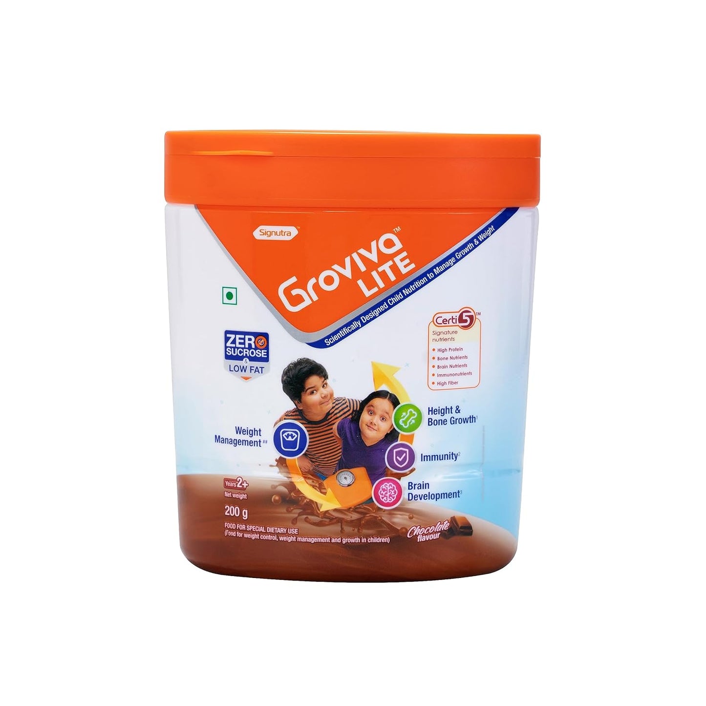 Groviva Lite Child Nutrition Supplement Chocolate Flavour Jar, 200gm