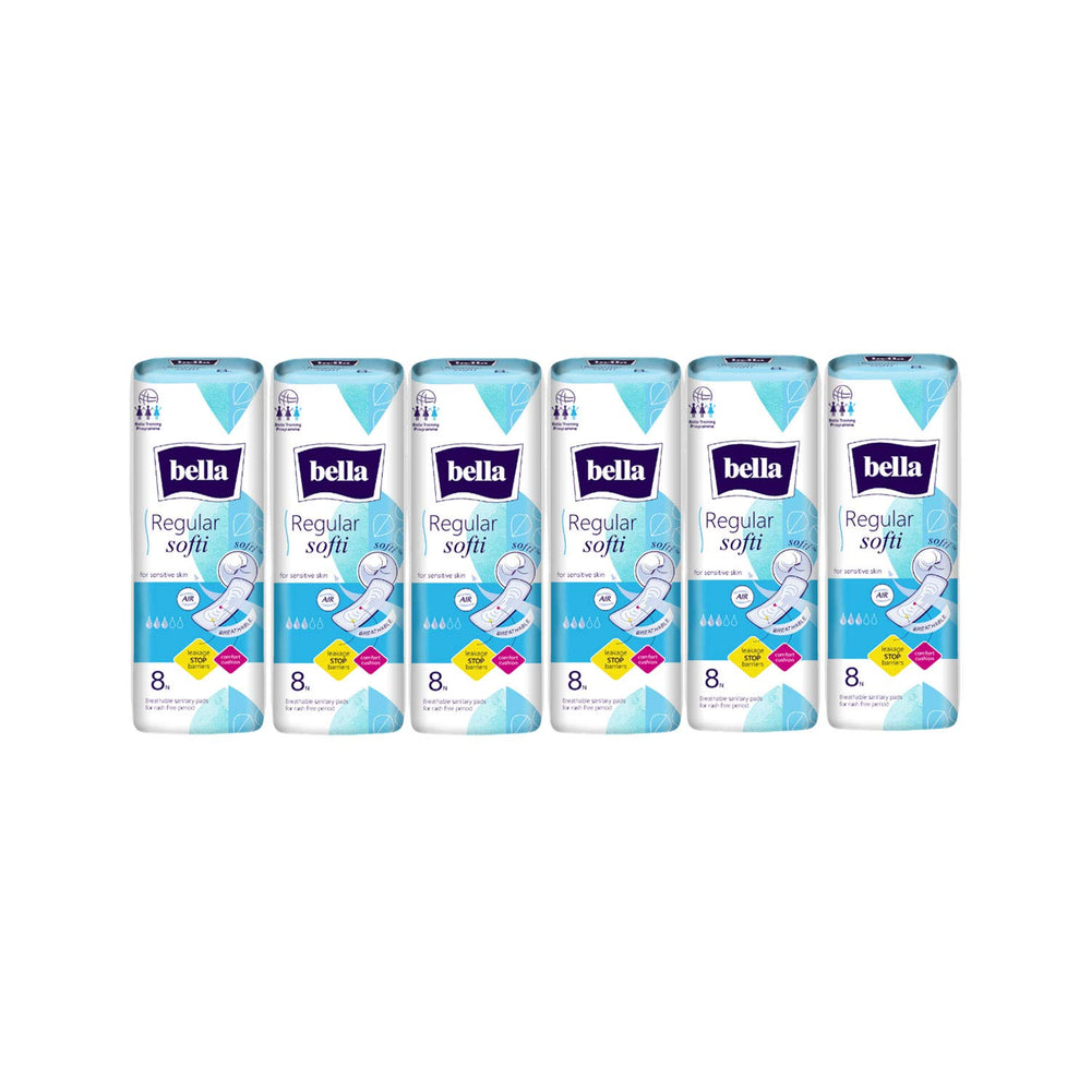 Bella Regular Softi Classic Sanitary Pads, 8 Pieces (Pack Of 6)