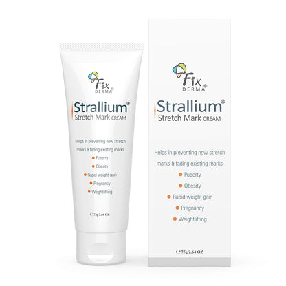 Strallium stretch mark cream with packaging on a white background