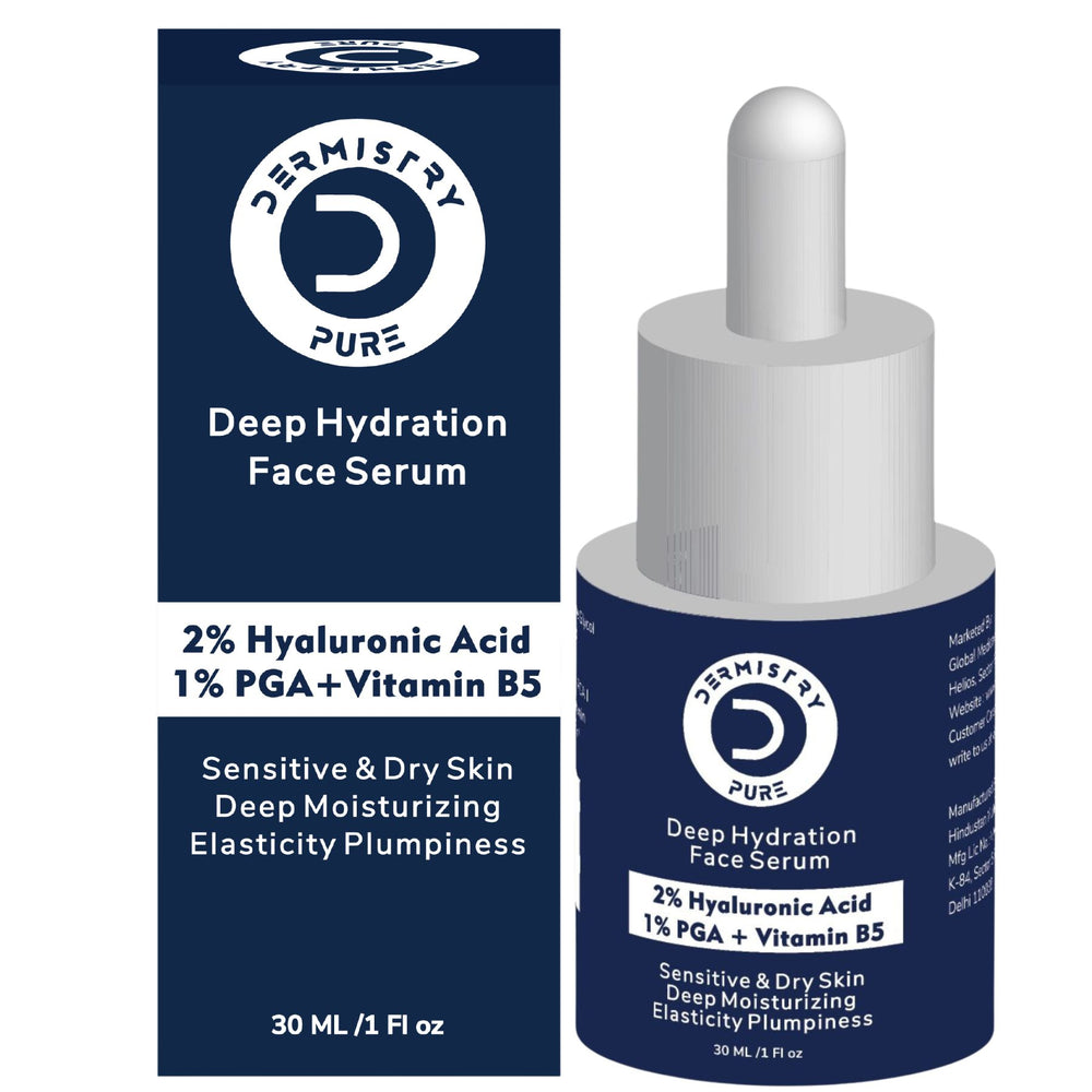 Dermistry Pure 2% Hyaluronic Acid 1% PGA Vit B5 Moisturiser Face Serum for Sensitive & Dry Skin, 30ml