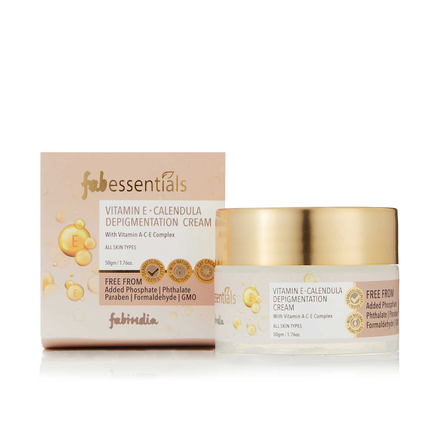 Fabessentials Vitamin E Calendula Depigmentation Cream with Vitamin A-C-E Complex, Kojic Acid & Alpha Arbutin, 50gm