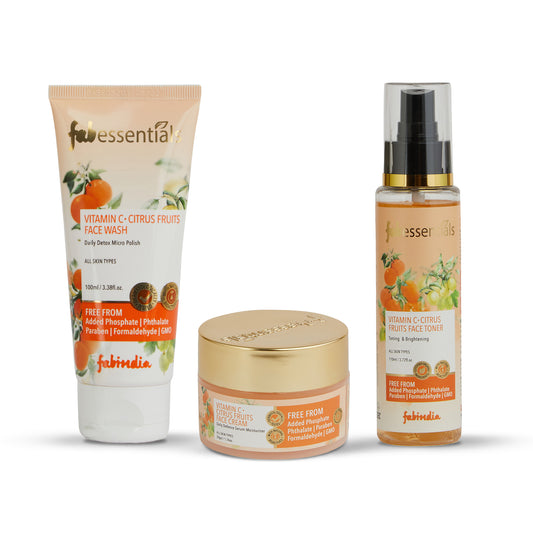 Fabessentials I C U Glow Gift Set - Vitamin C Face Care | Cleansing, Toning & Moisturising (CTM) Regimen Kit - Set of 3, 210ml + 50gm