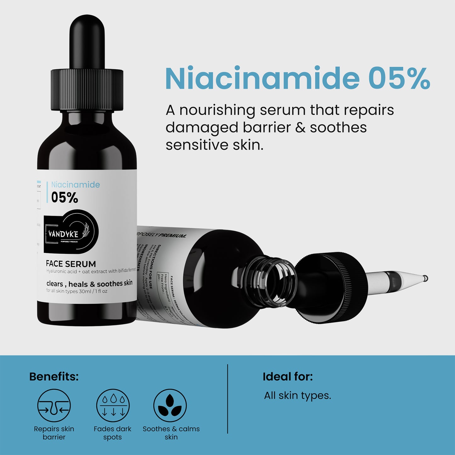 Vandyke 5% Niacinamide Serum with Hyaluronic Acid Hydrating & Repairing Serum, 30ml