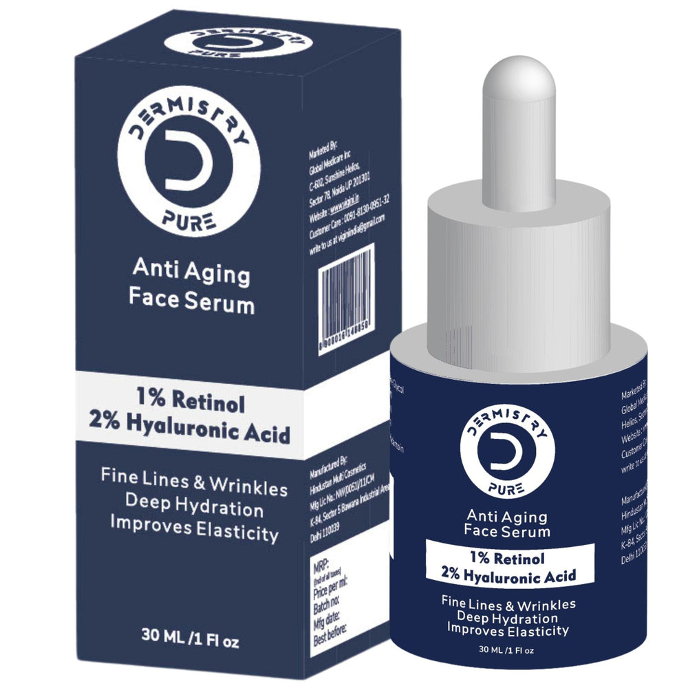 Dermistry Pure 1% Retinol 2% Hyaluronic Acid Anti Aging Moisturizer Face Serum Fine Lines & Wrinkles, 30ml