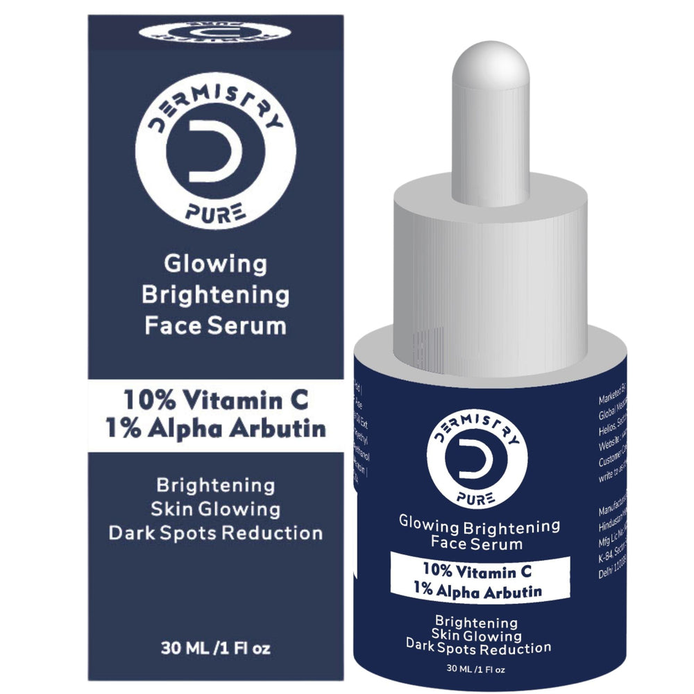 Dermistry Pure 10% Vitamin C 1% Alpha Arbutin Dull Skin Brightening Lightening Fairness Glow Serum, 30ml