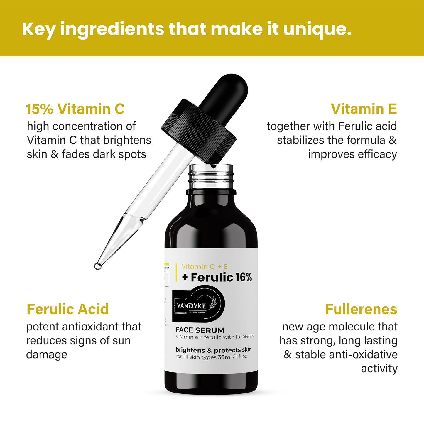 Vandyke 16% Vitamin C Serum With Vitamin E & Ferulic acid for Brightening, 30ml