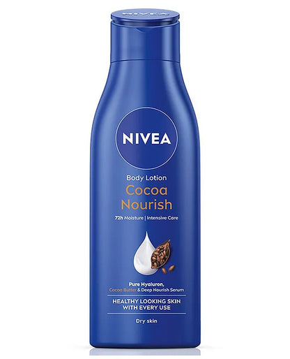 Nivea Cocoa Nourish body lotion bottle on a white background