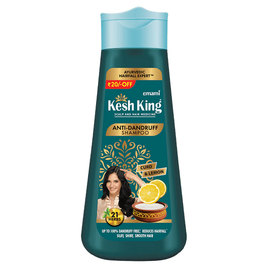Kesh King Anti-Dandruff Shampoo bottle with branding and product features on a white background