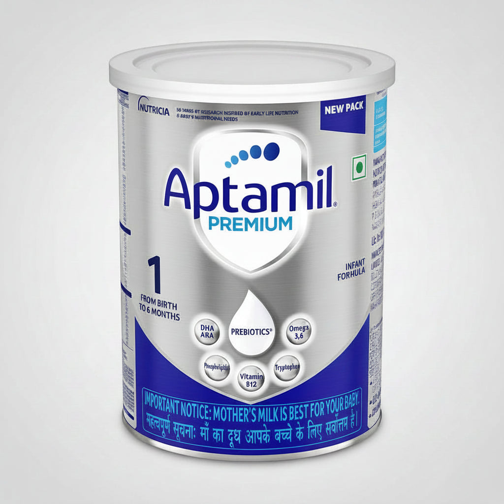 A canister of Aptamil Premium Infant Formula Stage 1, 1 kg pack, on a plain white background.