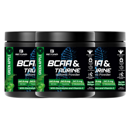 Beyond Fitness BCAA & TAURINE Isotonic Energy Drink Powder, 500gm (Pack of 3)