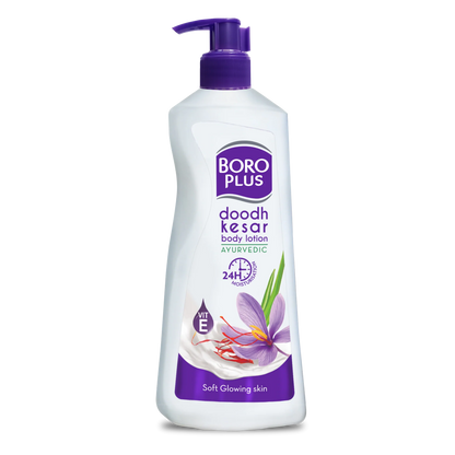 Boro Plus doodh kesar body lotion bottle on a white background