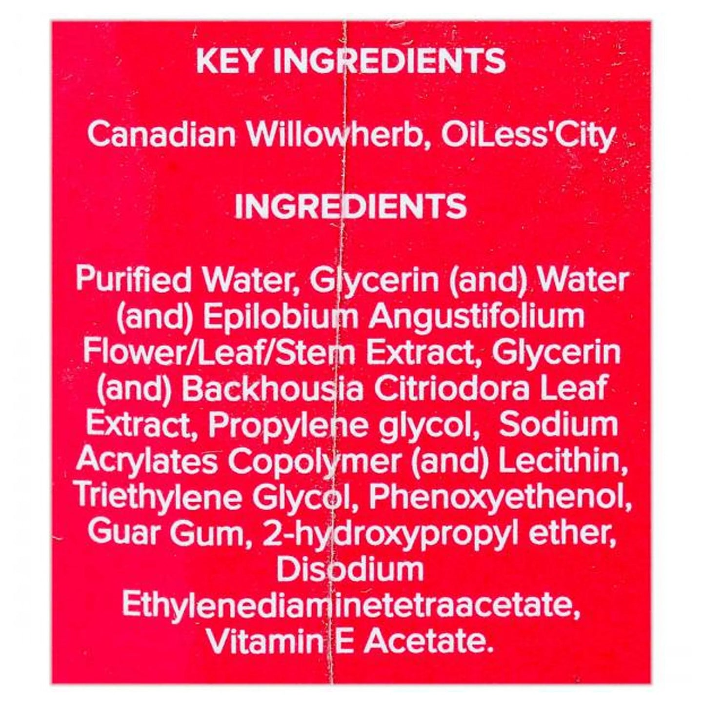 List of key ingredients on a red background