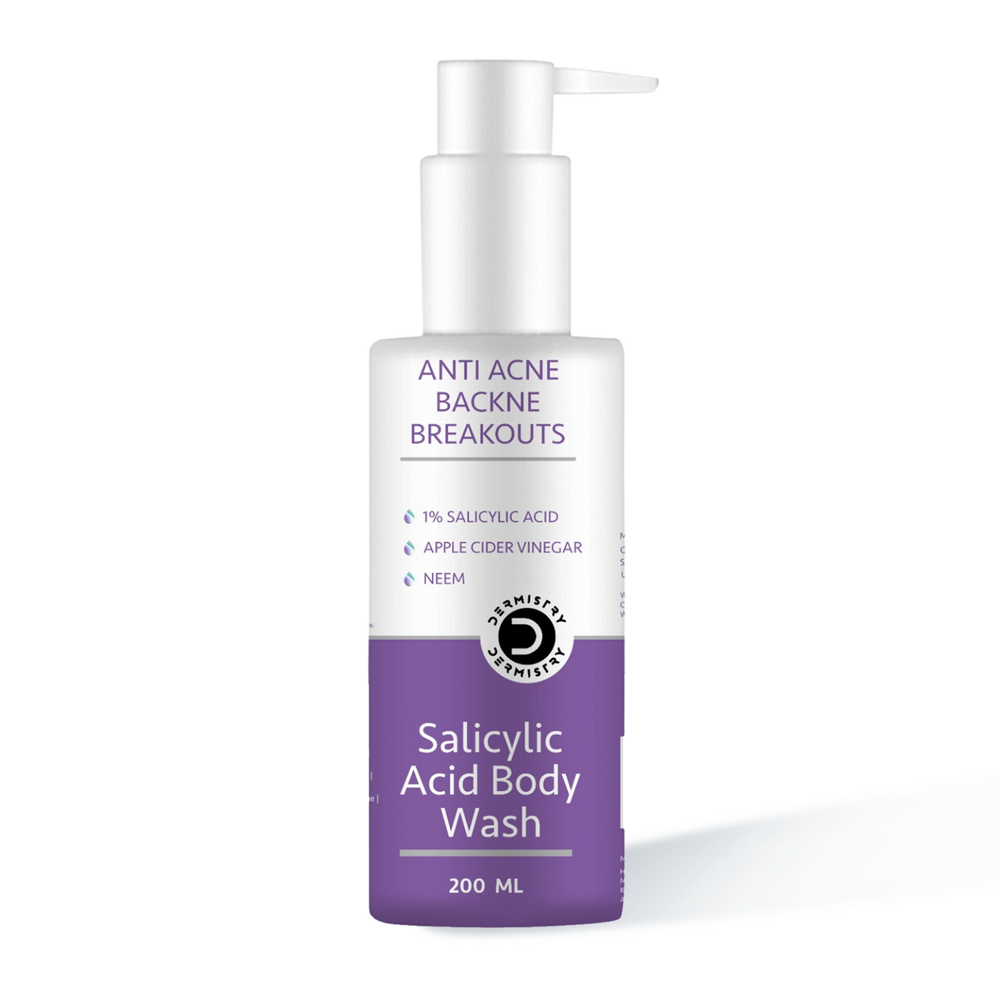 Dermistry 1% Salicylic Acid Body Wash - Anti Acne Backne Breakout Remover, 200ml