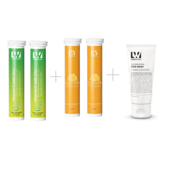 Lukewarm Glutathione 1K Orange Flavour with Lukewarm Vitamin C with Zinc Effervescent (Pack of 2) + Lukewarm Glutathione Face Wash, 100ml