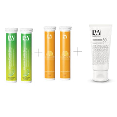 Lukewarm Glutathione 1K Orange Flavour with Lukewarm Vitamin C with Zinc Effervescent (Pack of 2) + Lukewarm Sunscreen, 100ml