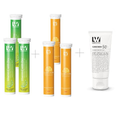 Lukewarm Glutathione 1K Orange Flavour with Lukewarm Vitamin C with Zinc Effervescent (Pack of 3) + Lukewarm Sunscreen, 100ml