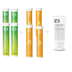 Lukewarm Glutathione 1K Orange Flavour with Lukewarm Vitamin C with Zinc Effervescent (Pack of 4) + Lukewarm Sunscreen, 100ml