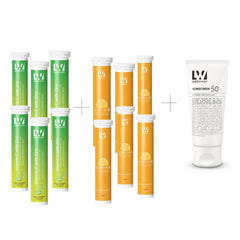 Lukewarm Glutathione 1K Orange Flavour with Lukewarm Vitamin C with Zinc Effervescent (Pack of 6) + Lukewarm Sunscreen, 100ml