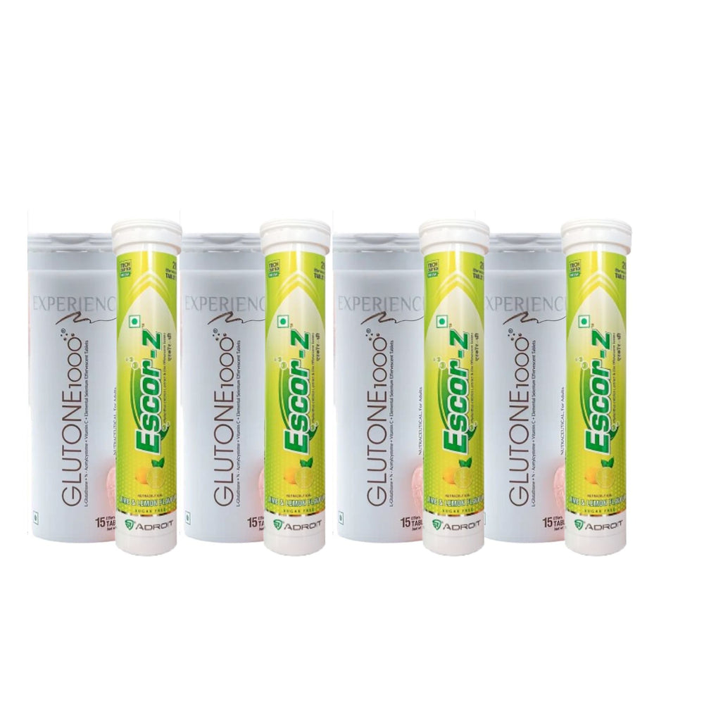 Skin Glow Combo Glutone 1000 with Escor Z (Lime & Lemon Flavour) - Pack of 4