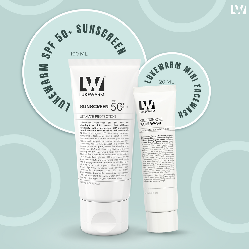 واقي الشمس Lukewarm SPF50+ PA++++، 100 ملل + عبوة غسول الوجه الصغير Lukewarm للسفر، 20 ملل
